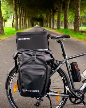Preview: ROCKBROS | Gepäckträgertasche – 100% wasserdichte Hinterradtasche für eBike und Fahrradtouren, mit Schultergurt, 20-27L, in Schwarz und Braun